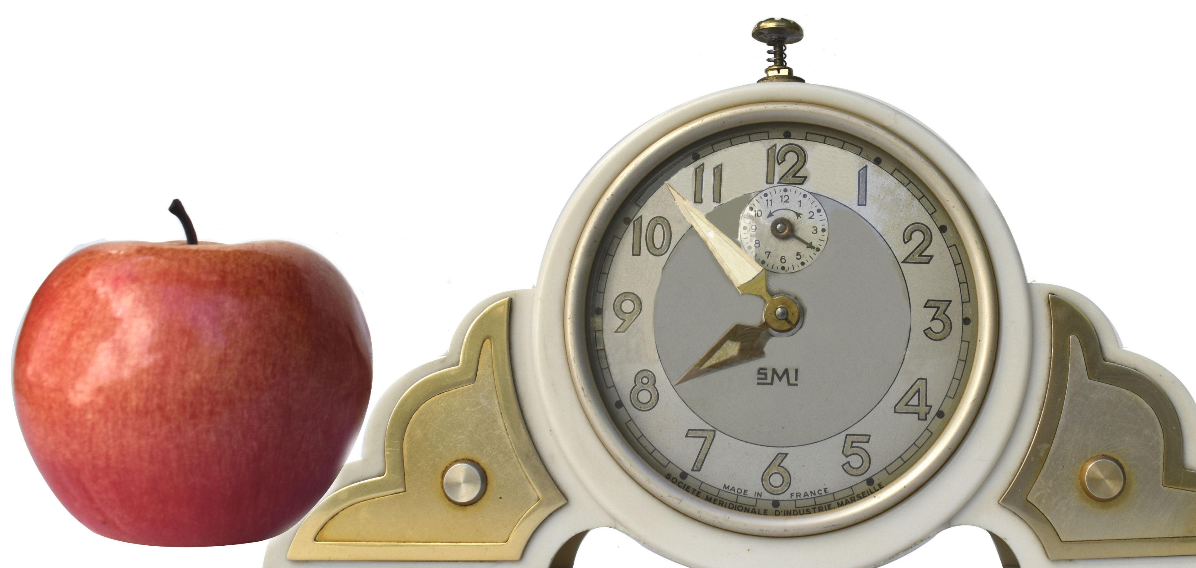 Brass Art Deco Odeon Cream Bakelite Alarm Clock by Jaz, French c1930s For Sale