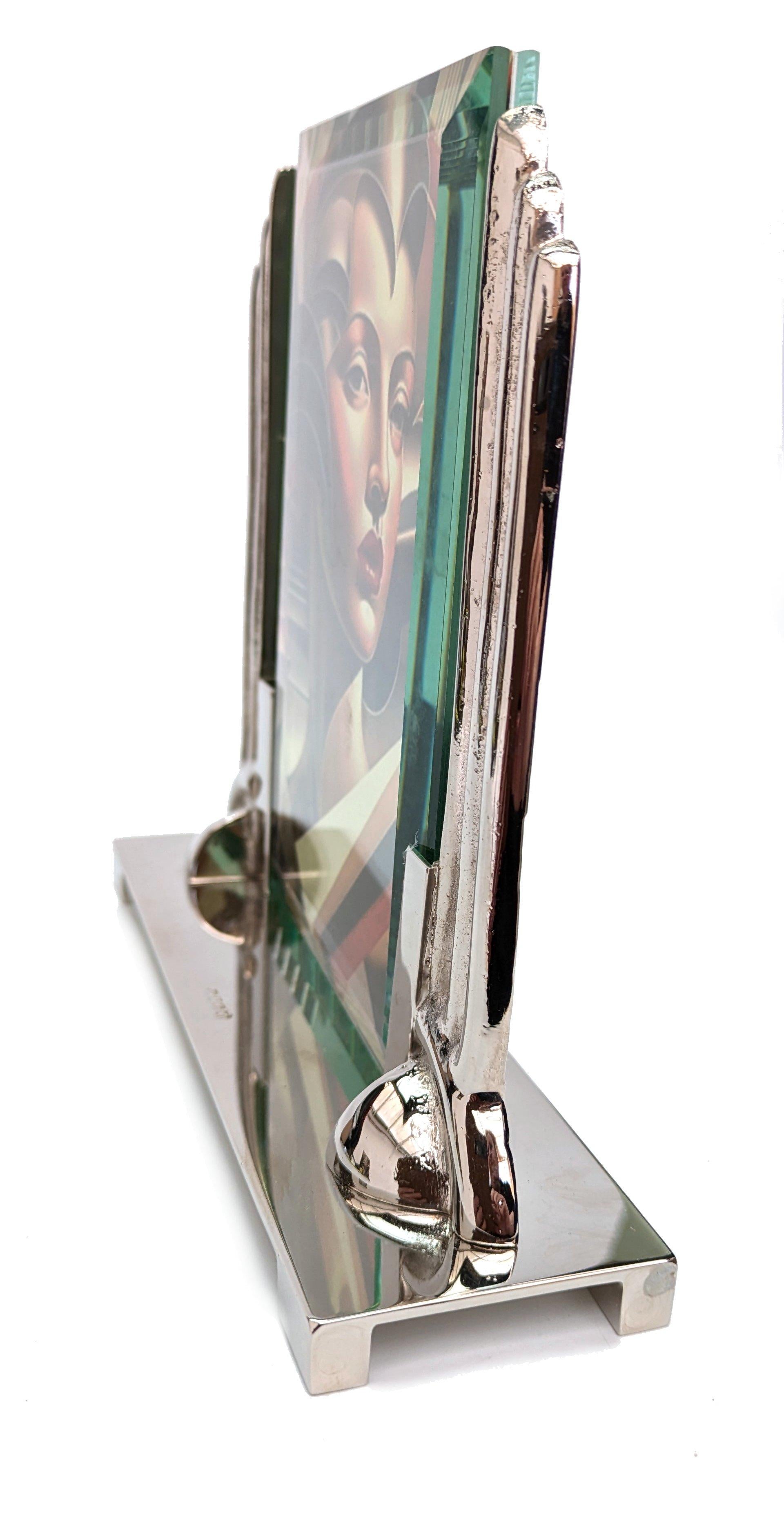 20th Century Art Deco Odeon Nickle Silver Free Standing Picture Frame, c1930