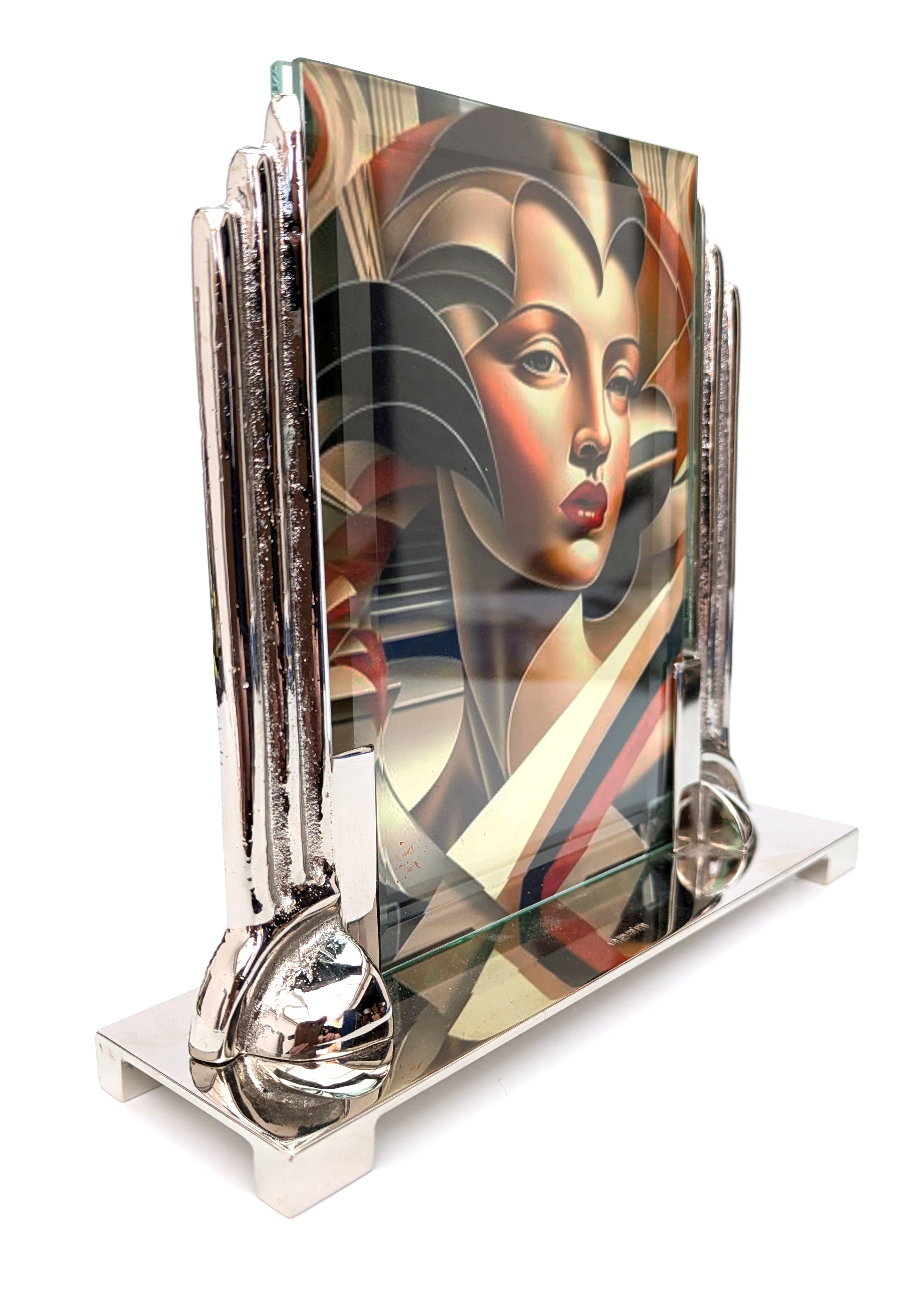 Art Deco Odeon Nickle Silver Free Standing Picture Frame, c1930 2