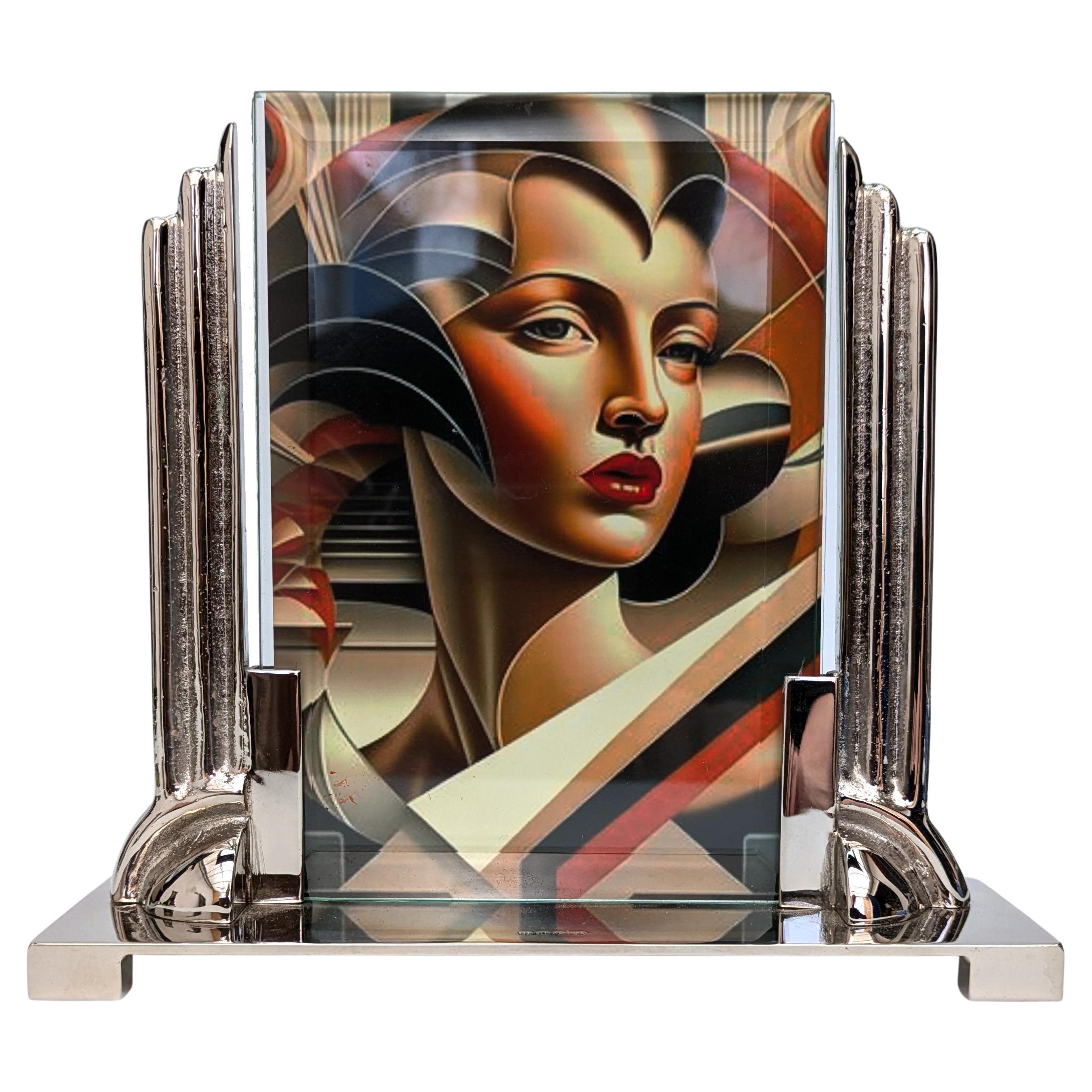 Glass Art Deco Odeon Nickle Silver Free Standing Picture Frame, c1930