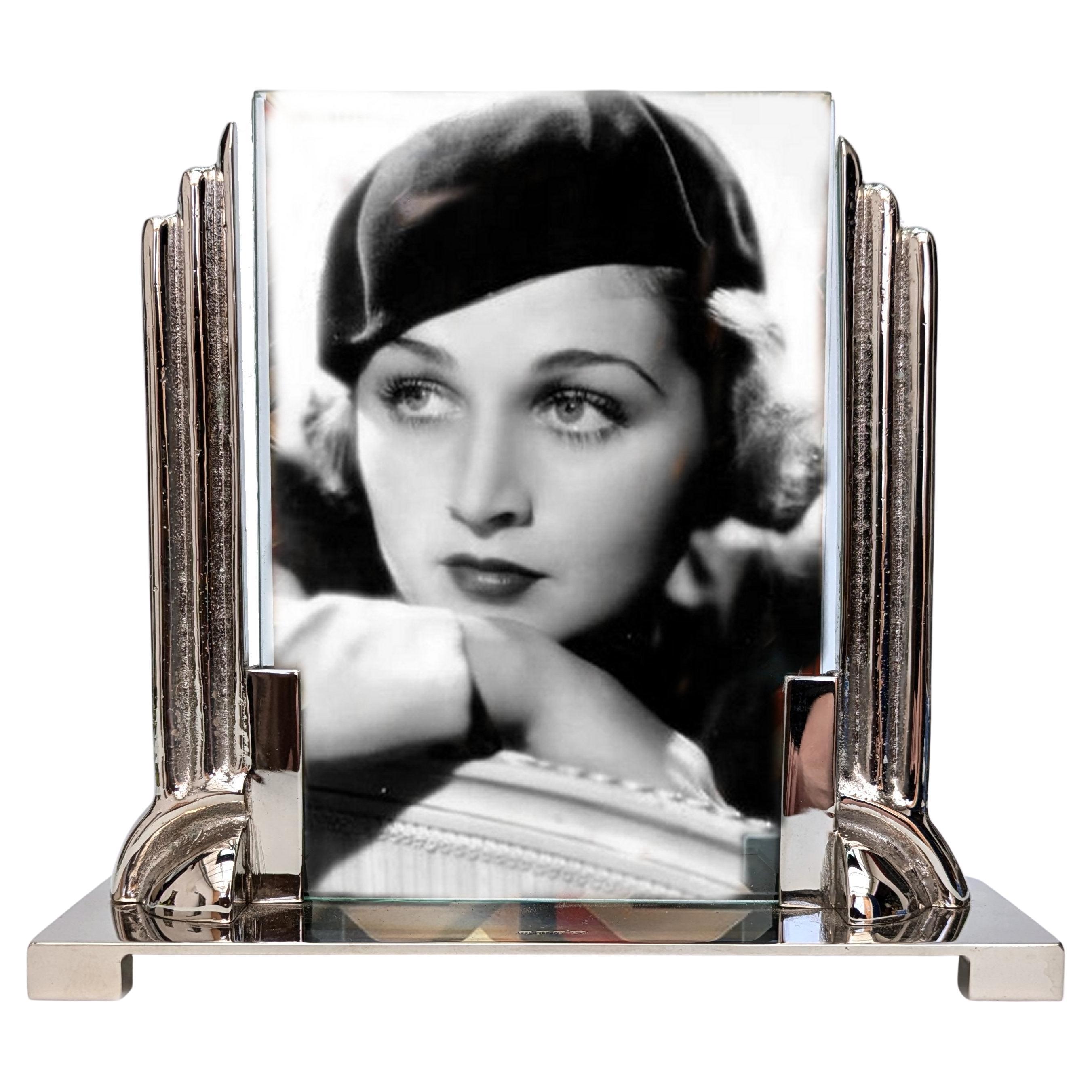 Art Deco Odeon Nickle Silver Free Standing Picture Frame, c1930