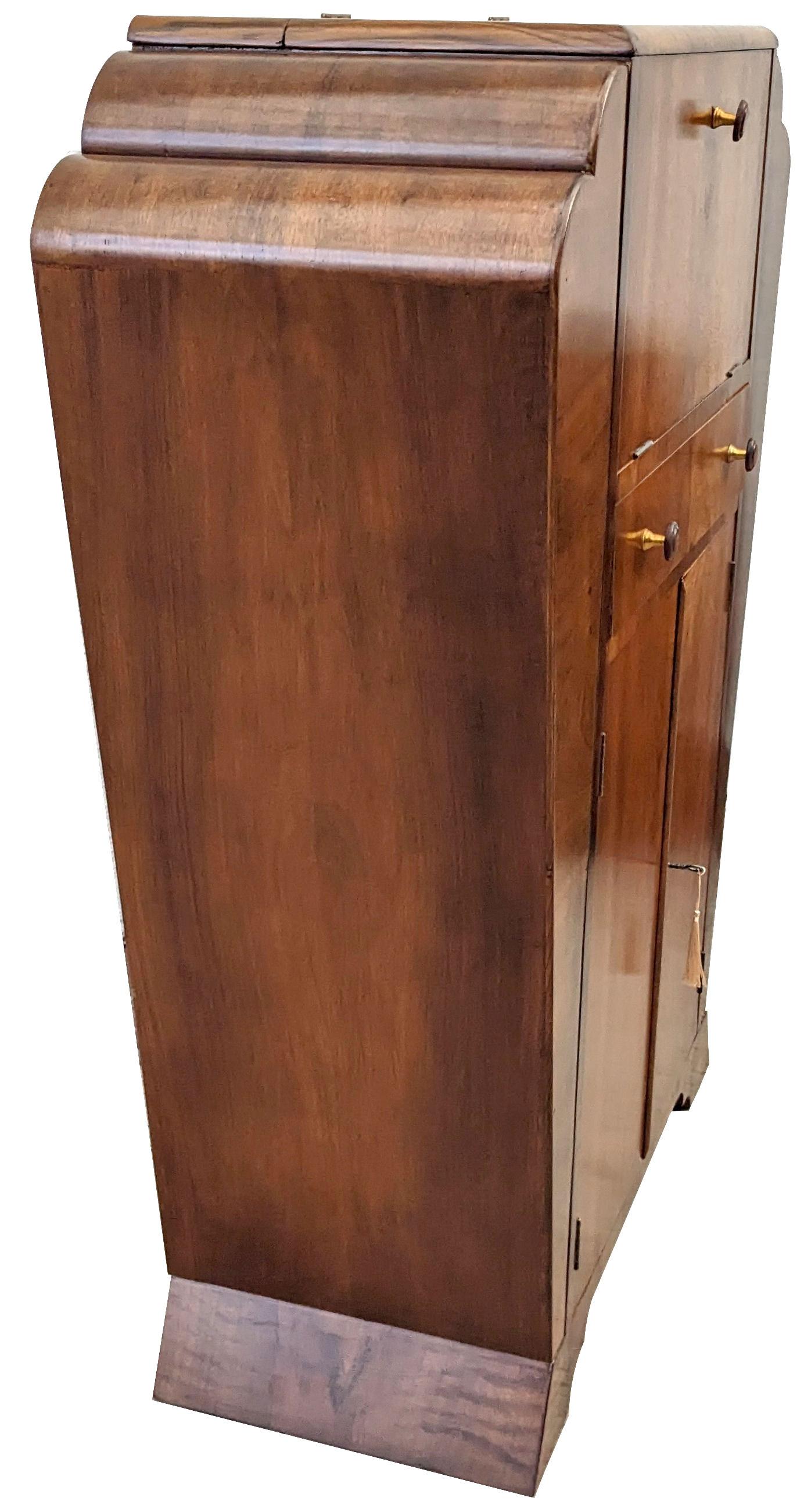 Art Deco Odeon Shaped Dry Bar Cocktail Cabinet, English, c1930 For Sale 5