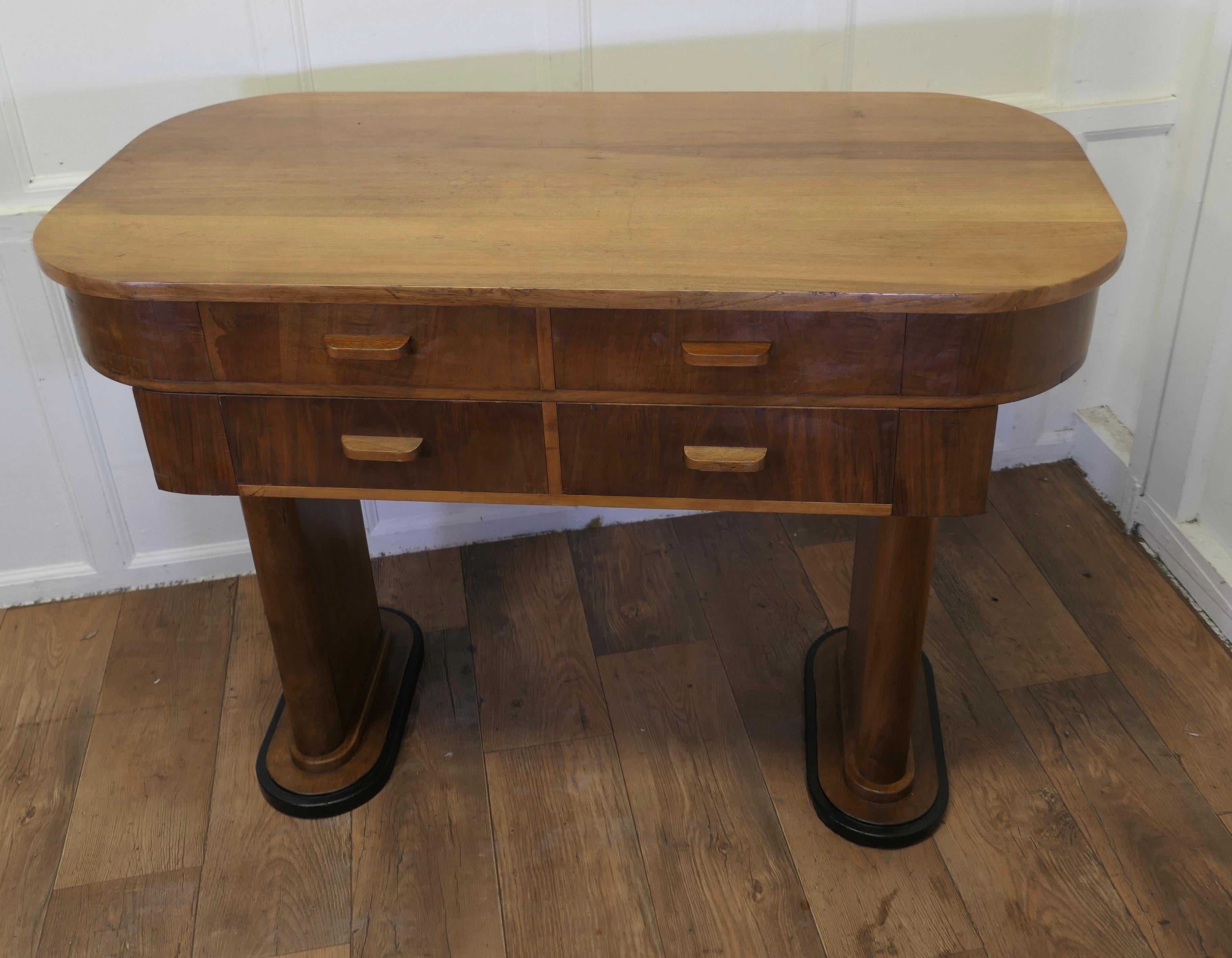 Early 20th Century Art Deco Odeon Style Console, Side Table or Greeter in Walnut    For Sale