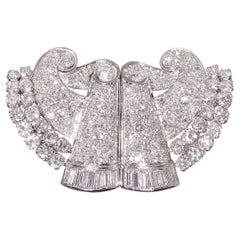 Art Deco Odeon Style Diamond and Platinum Double Clip Brooch, Circa 1935