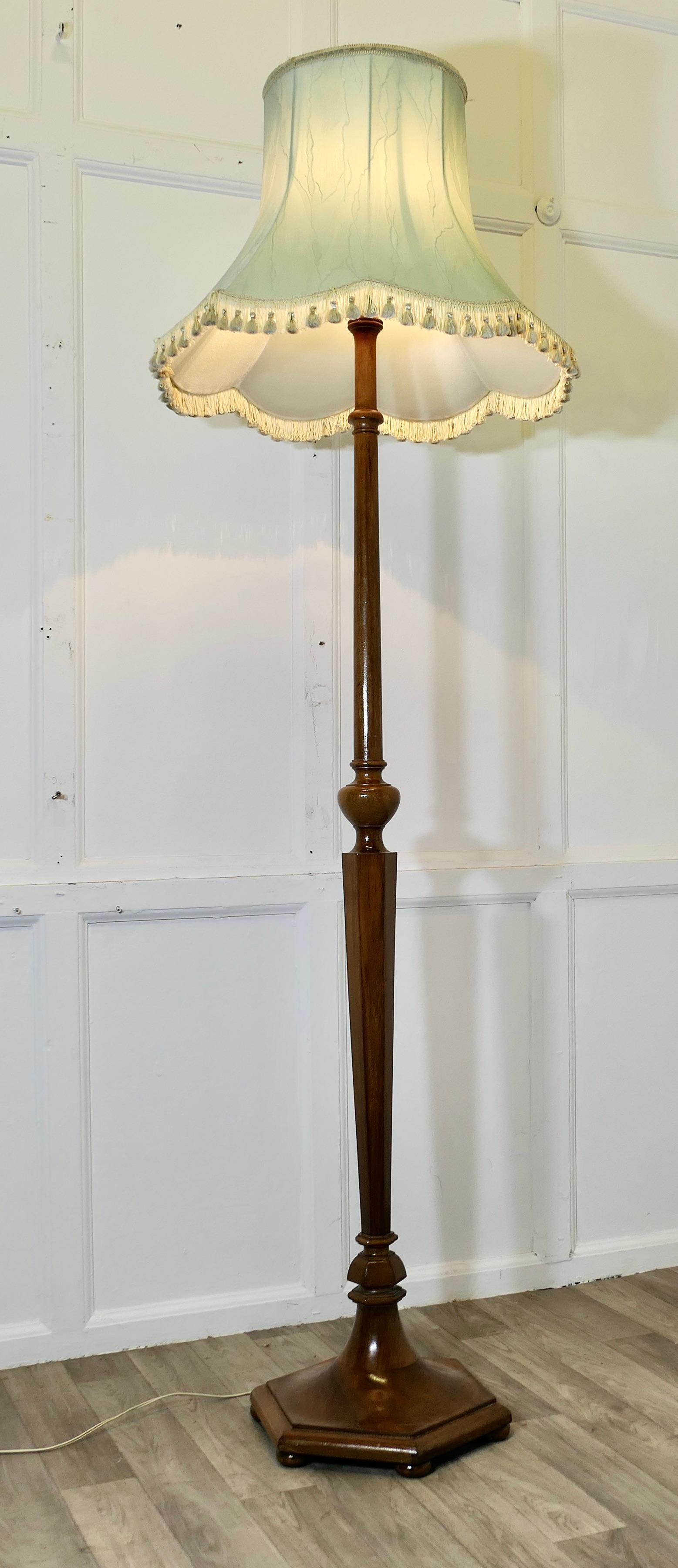 Art Deco Odeon Style Turned Walnut Standard or Floor Lamp 3