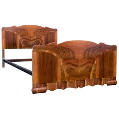 Art Deco Odeon Walnut Double Bed, England, 1930s