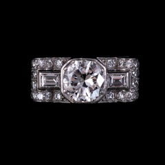 Art Deco Odeonesque Geometric Diamond Platinum 1930s Cocktail Ring