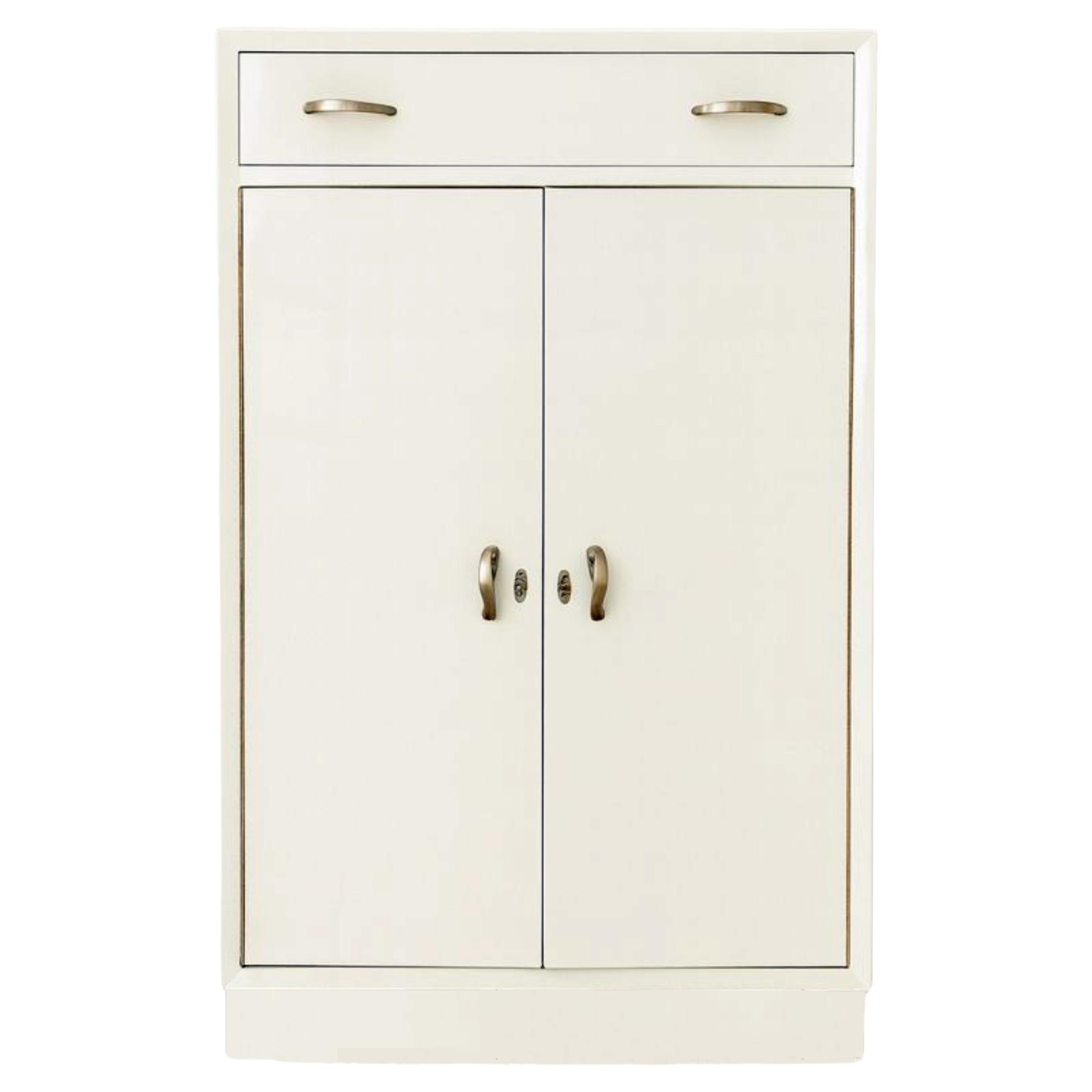 Art Deco Off White Cabinet Cupboard, 1940s For Sale
