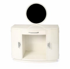 Art Deco Off White Lacquer Vanity Dressing Console With Mirror, 20th Century