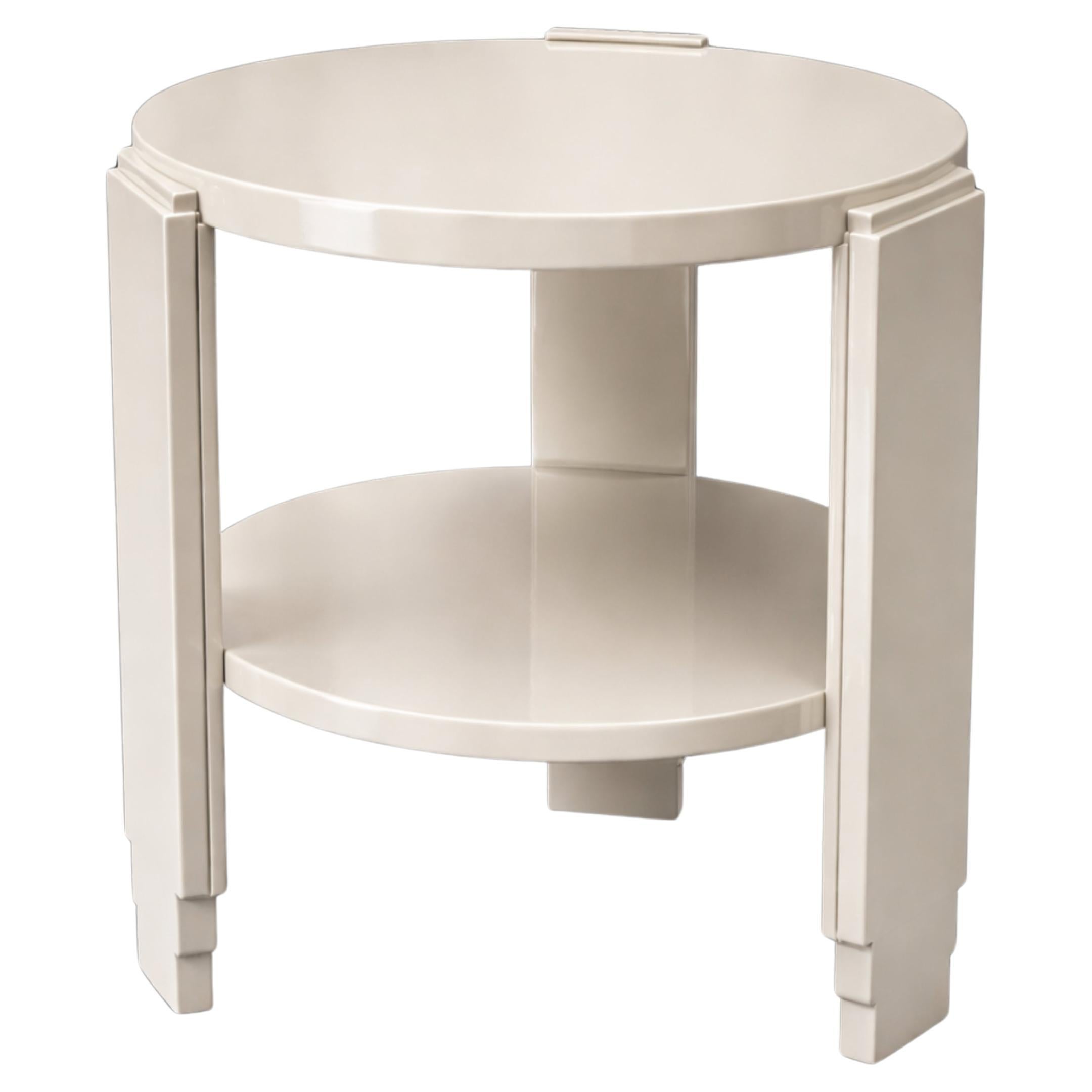 Art Deco Off White Lacquer Walnut Round Center / Coffee Table, 20th Century