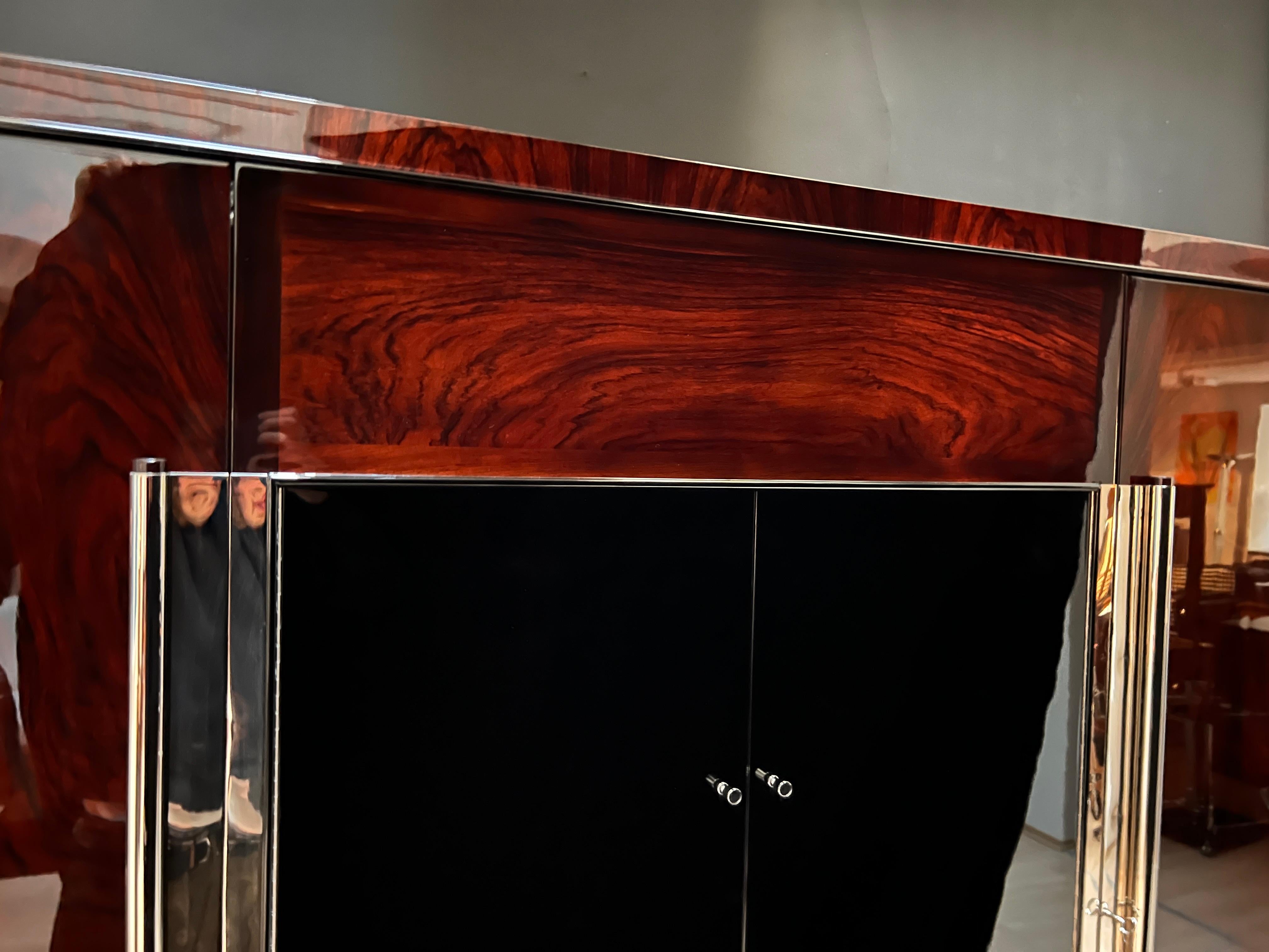 Large Art Deco Cabinet, Rosewood Veneer and Black Lacquer, France, 1930s 6