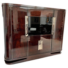 Large Art Deco Cabinet, Rosewood Veneer and Black Lacquer, France, 1930s