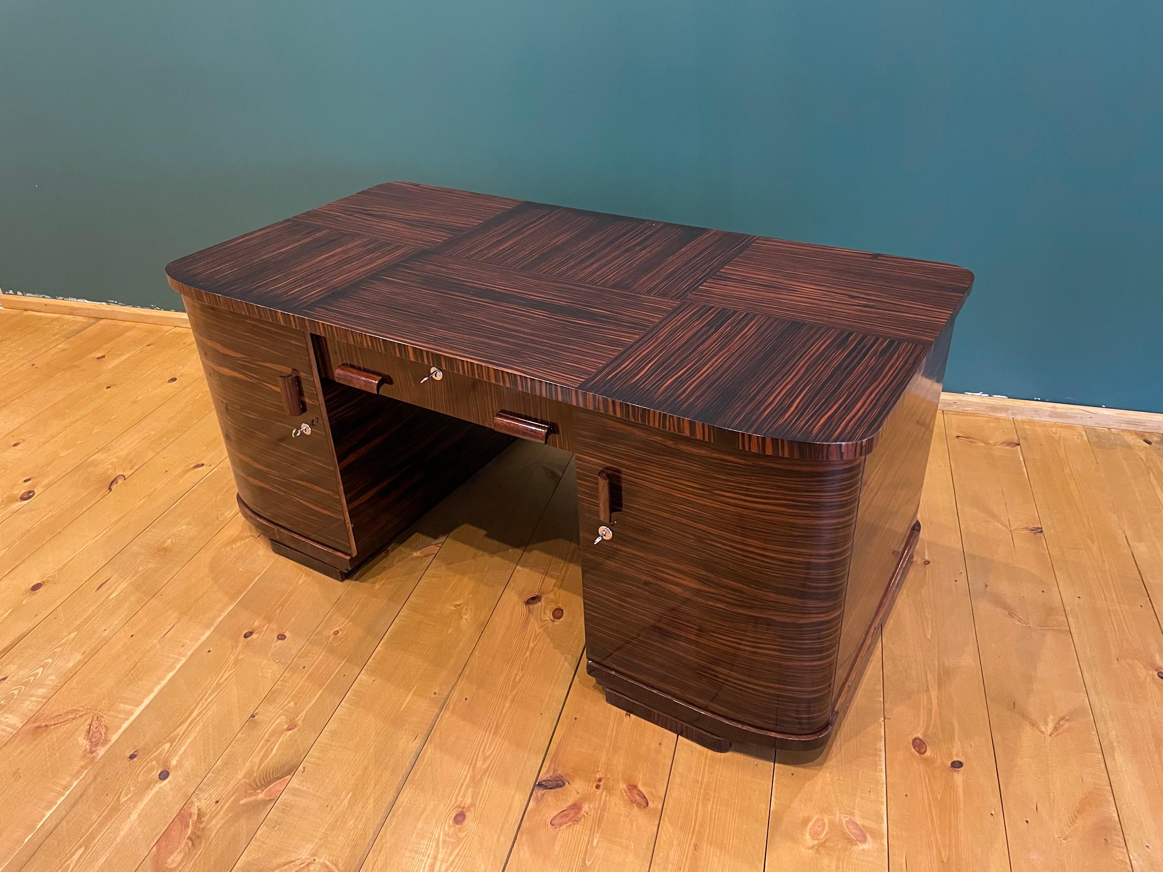 Oak Art Deco Office Desk Bilateralne 