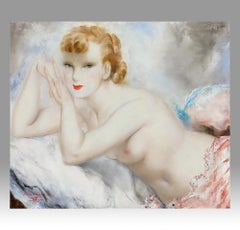 Art Deco Oil on Canvas Painting 'Jeune Femme' by Micao Kono