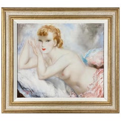 Retro Art Deco Oil on Canvas Painting 'Jeune Femme' by Micao Kono