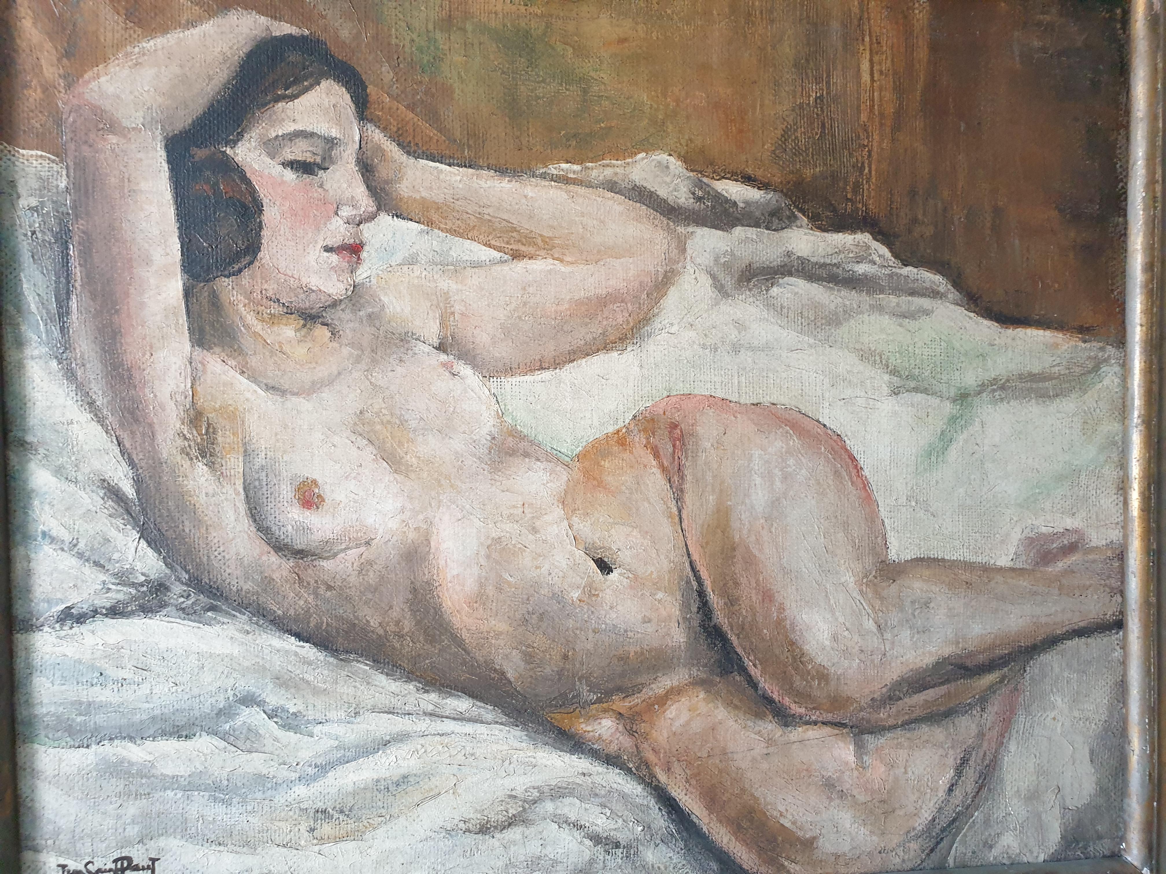 Oil on canvas of a reclining nude with original frame in the French 1920s style. Signed and dated Jean Saint Paul 1926. This panting was exhibited in Nice.


 
