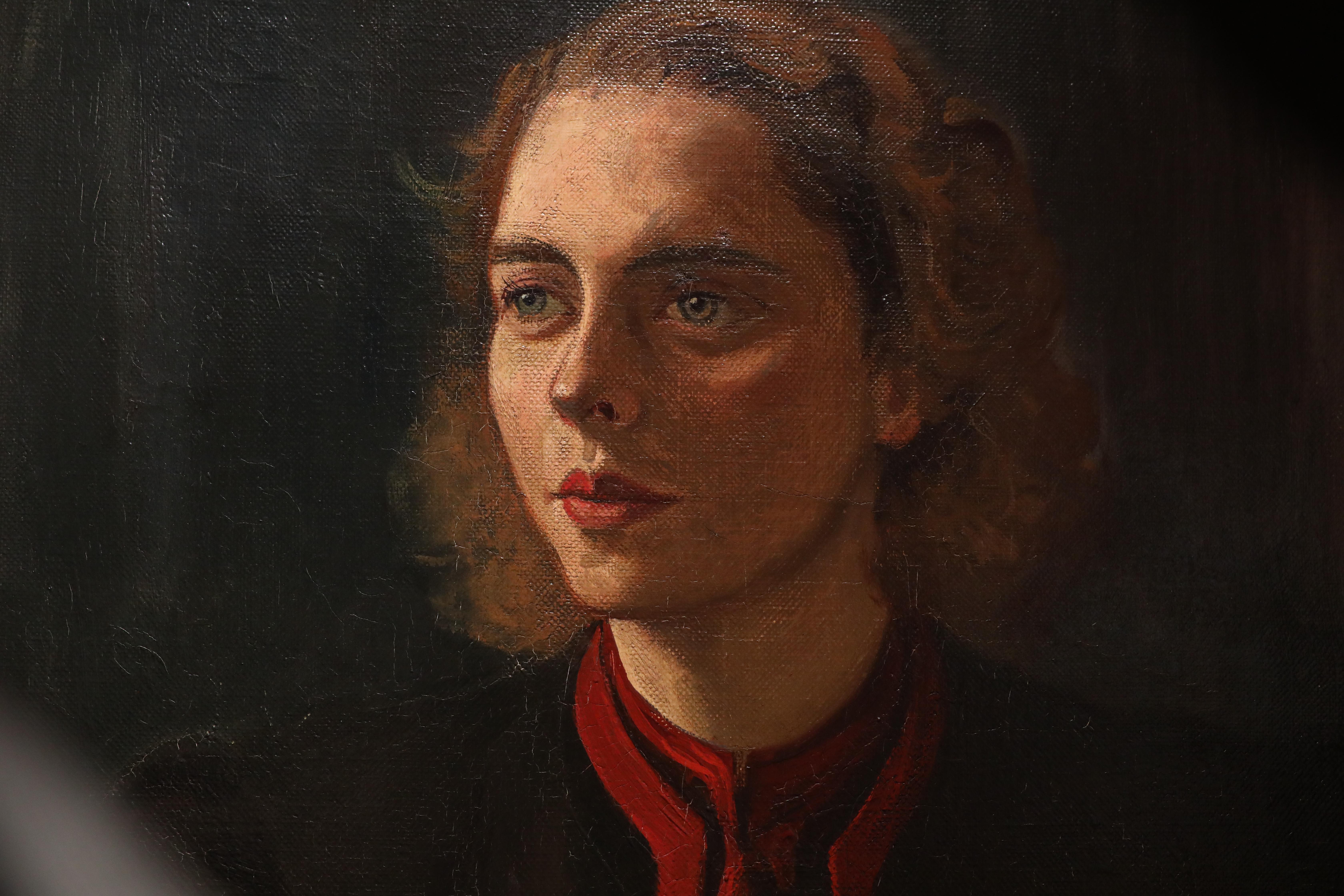Peinture à l'huile Art déco, Portrait d'une jeune femme par Anton Leidl, Munich 1939. en vente 5