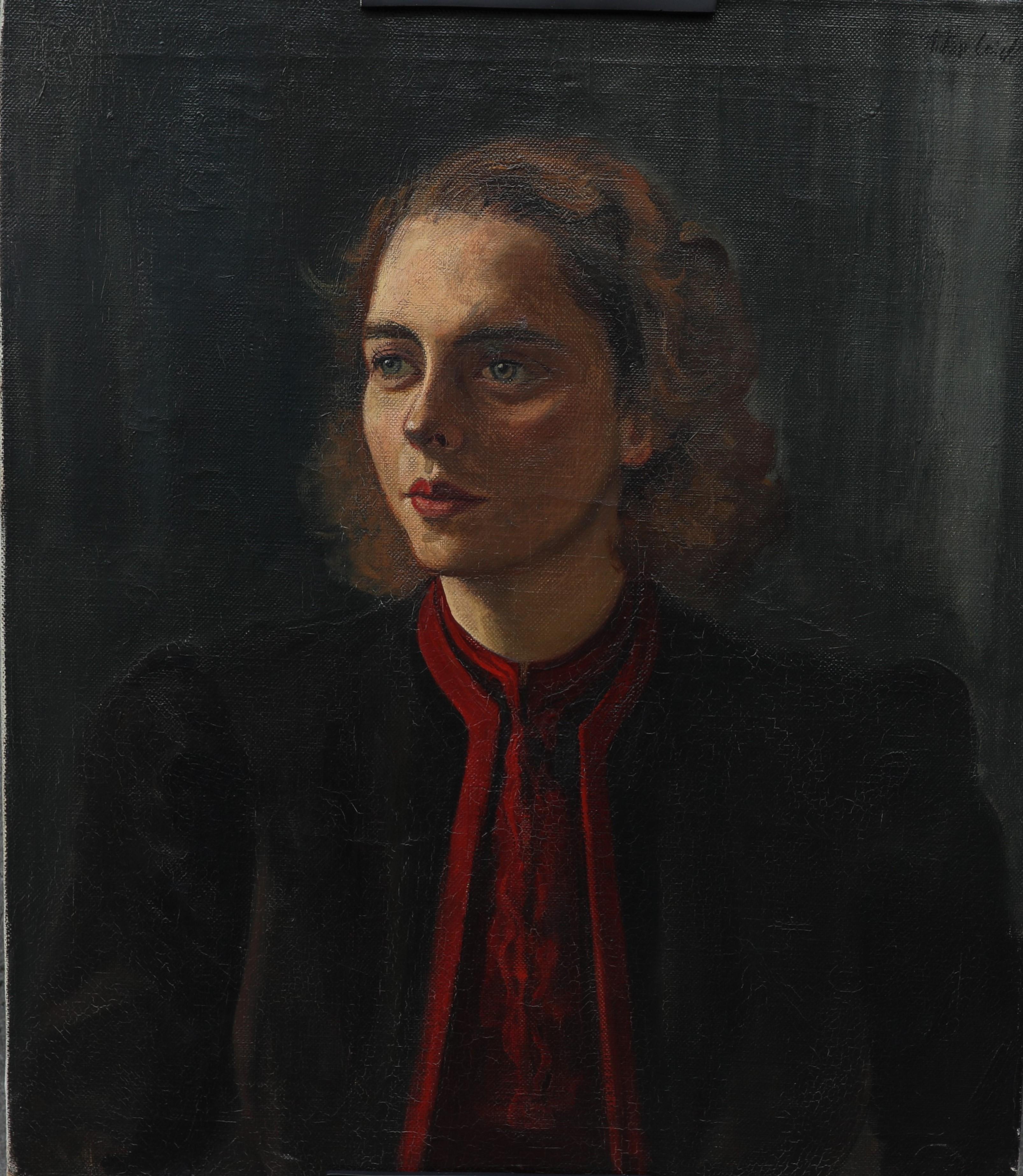 Peint à la main Peinture à l'huile Art déco, Portrait d'une jeune femme par Anton Leidl, Munich 1939. en vente