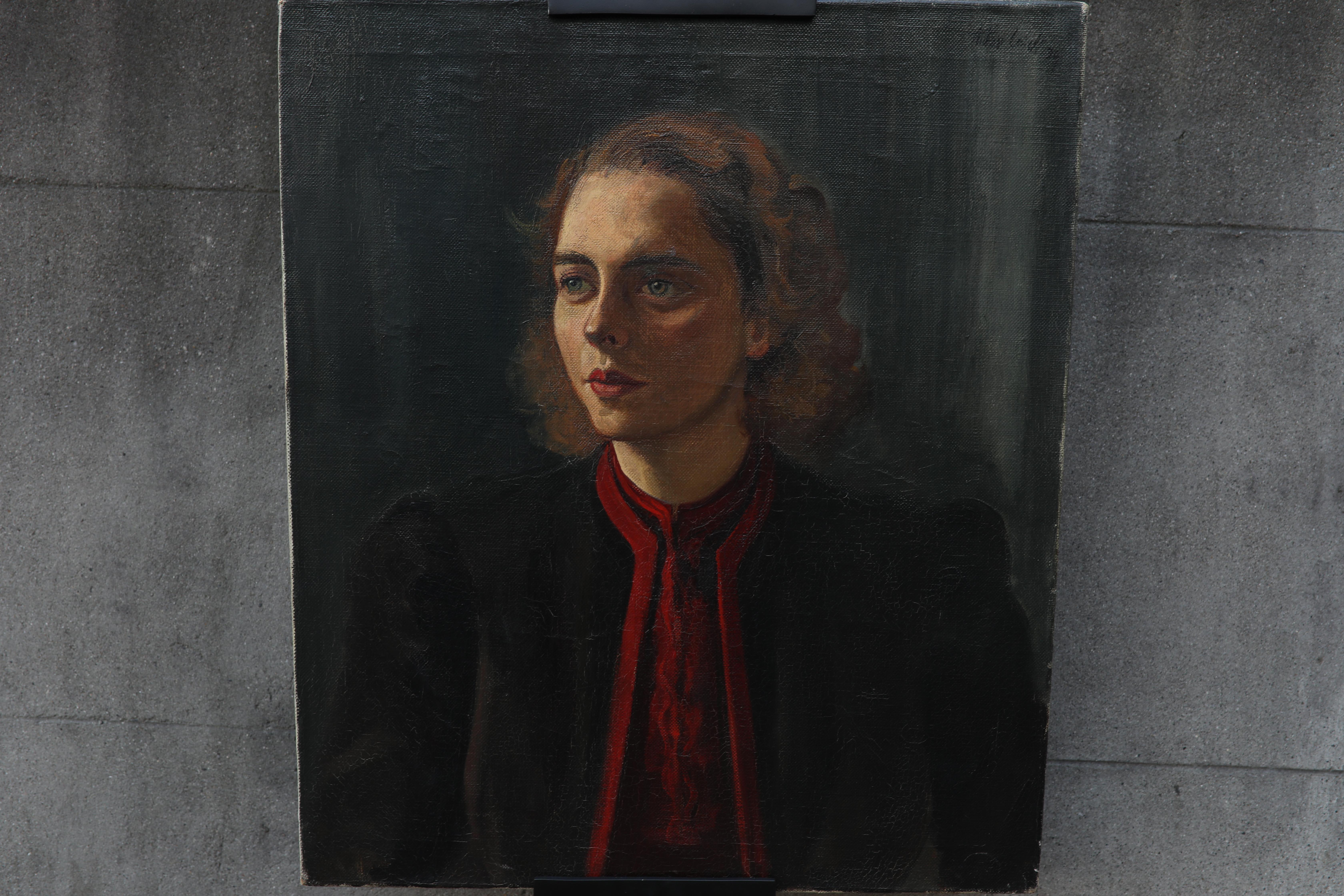 Milieu du XXe siècle Peinture à l'huile Art déco, Portrait d'une jeune femme par Anton Leidl, Munich 1939. en vente