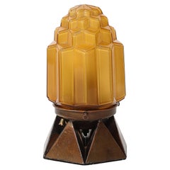 Art Deco Oil Rubbed Bronze Skyscraper Molded & Frosted Rose Glass Table Lamp