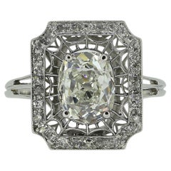 Art Deco Old Cushion Cut Diamond Engagement Ring