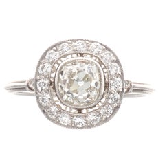 Vintage Art Deco Old Cushion Cut Diamond Platinum Engagement Ring