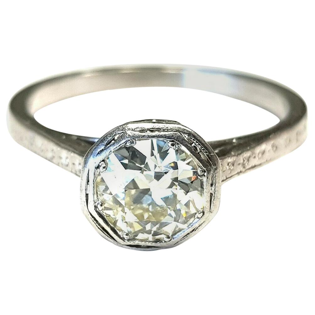Art Deco Old Cut Diamond 0.90 Carat Engraved Diamond Ring