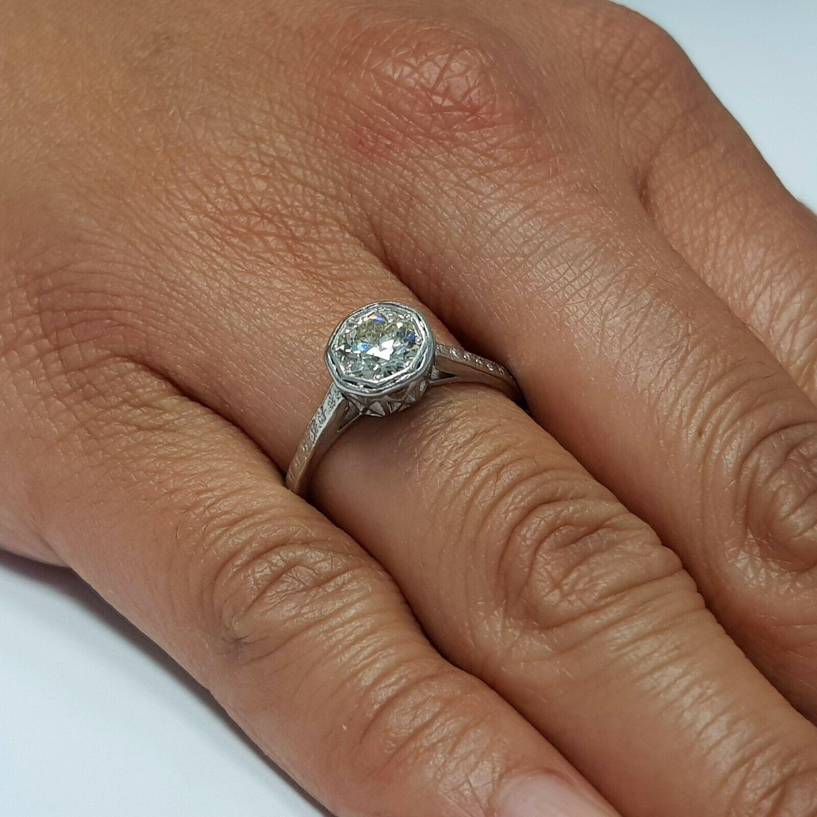 Women's or Men's Art Deco Old Cut Diamond 0.90 Carat Engraved Diamond Ring