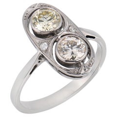 Art Deco old cut diamond 18k white gold ring