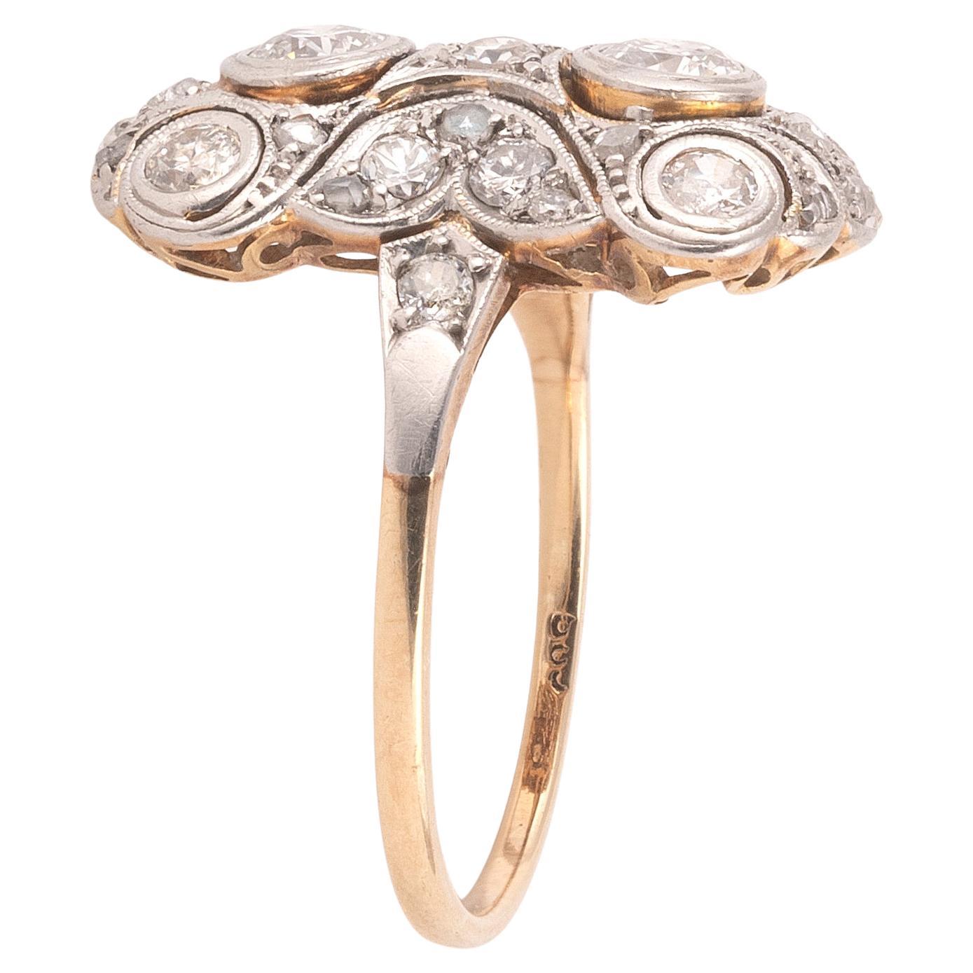 Old European Cut Art Deco Old Cut Diamond And Platinum Ring 1910's For Sale