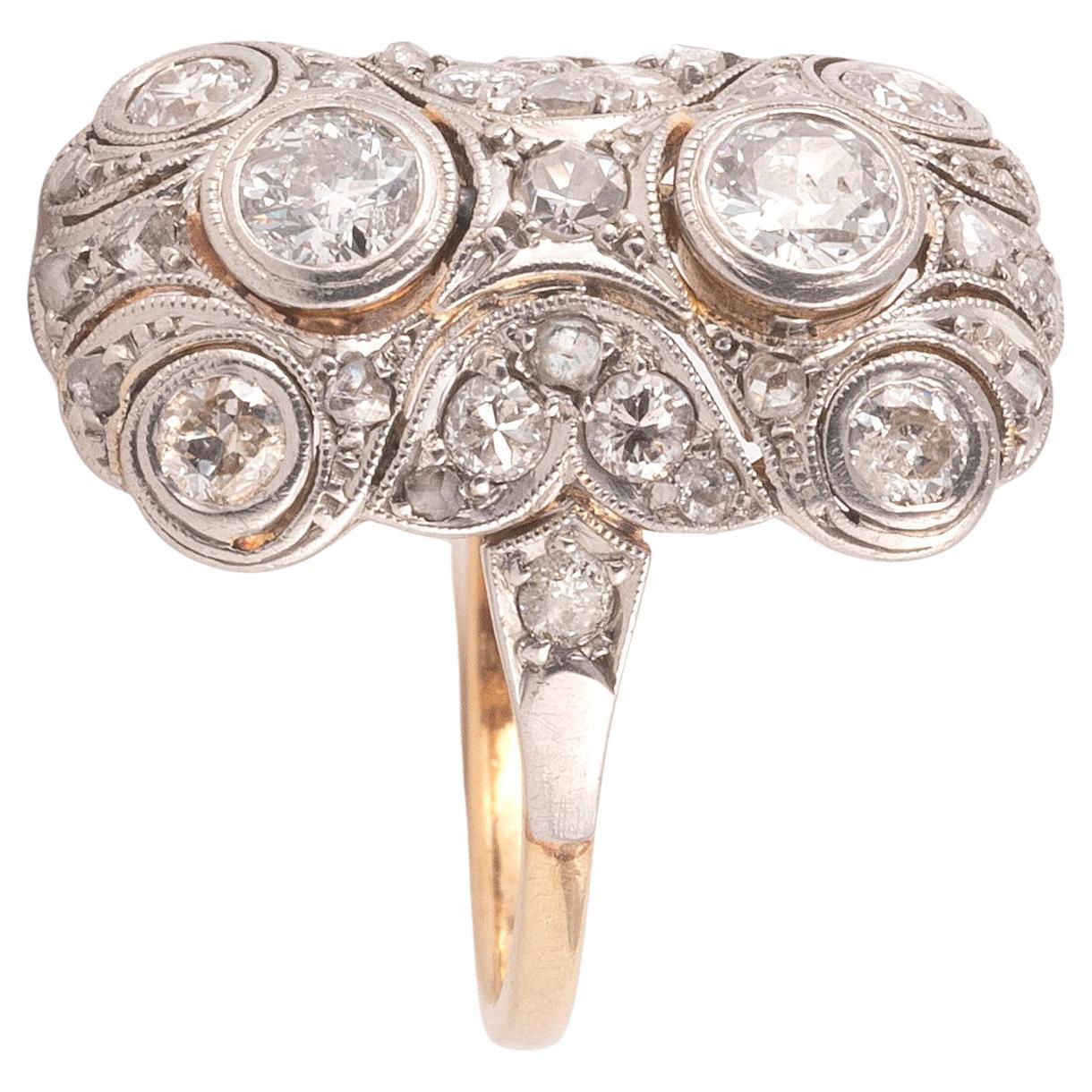 Art Deco Old Cut Diamond And Platinum Ring 1910's In Excellent Condition For Sale In Firenze, IT