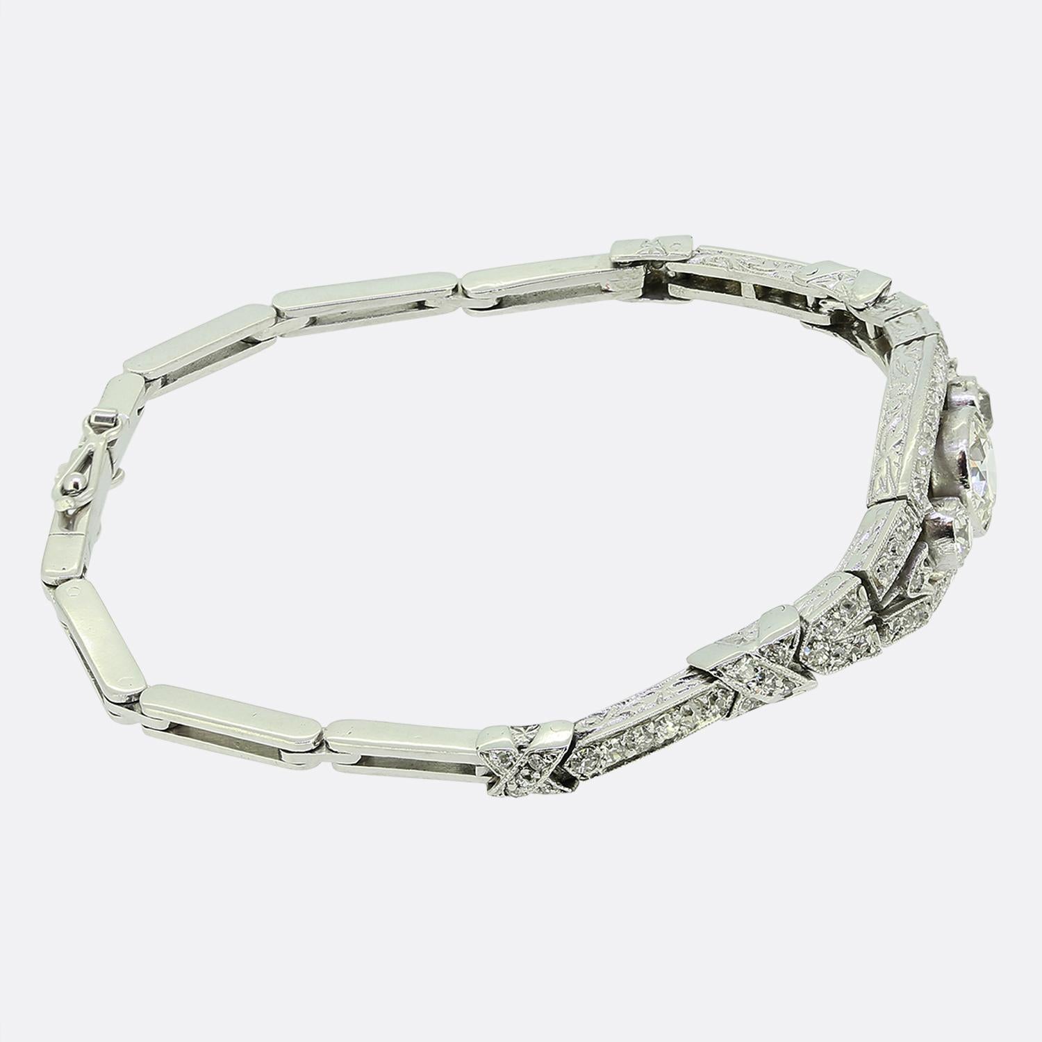 Pulsera de diamantes talla antigua Art Déco Art Decó en venta