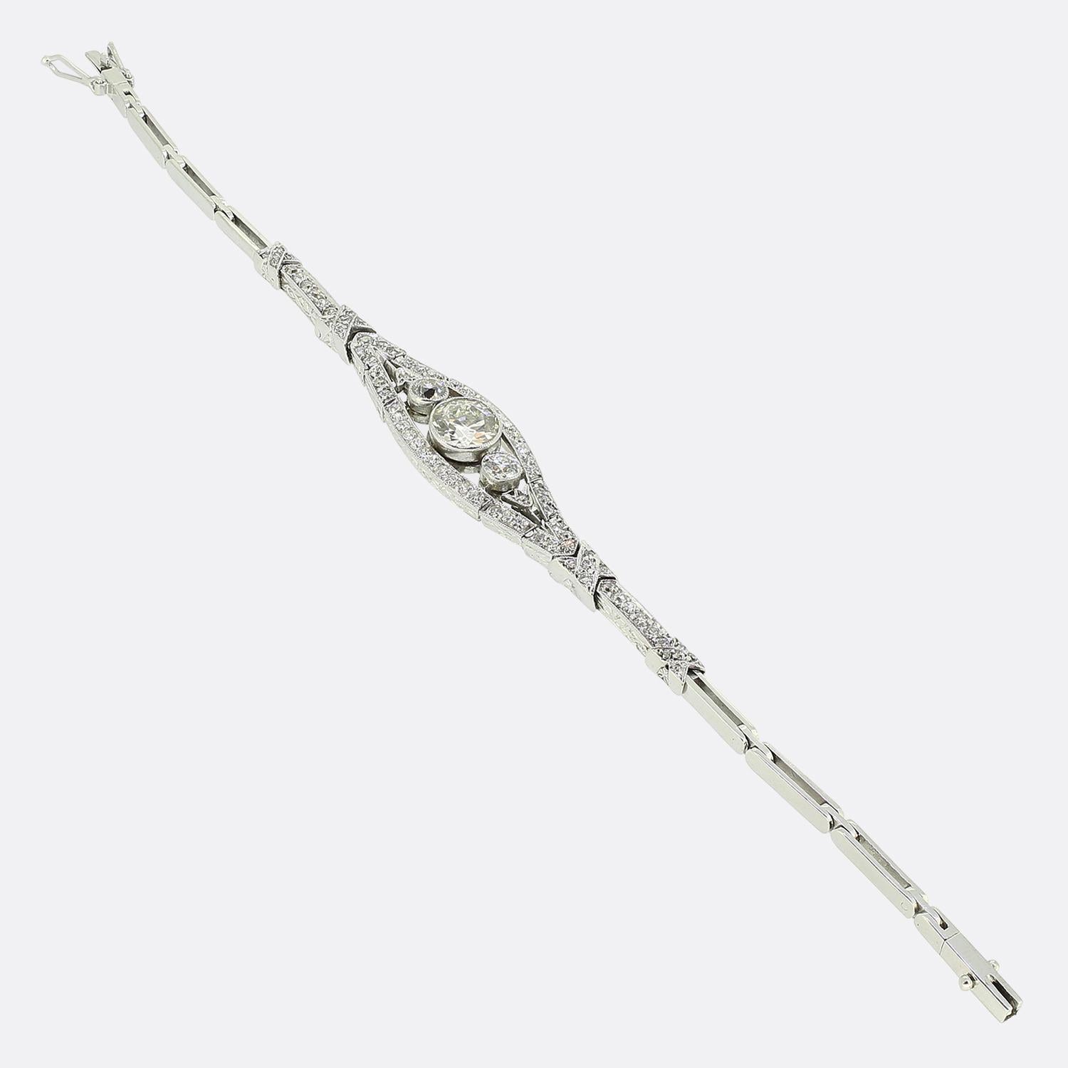 Pulsera de diamantes talla antigua Art Déco en Bueno estado para la venta en London, GB