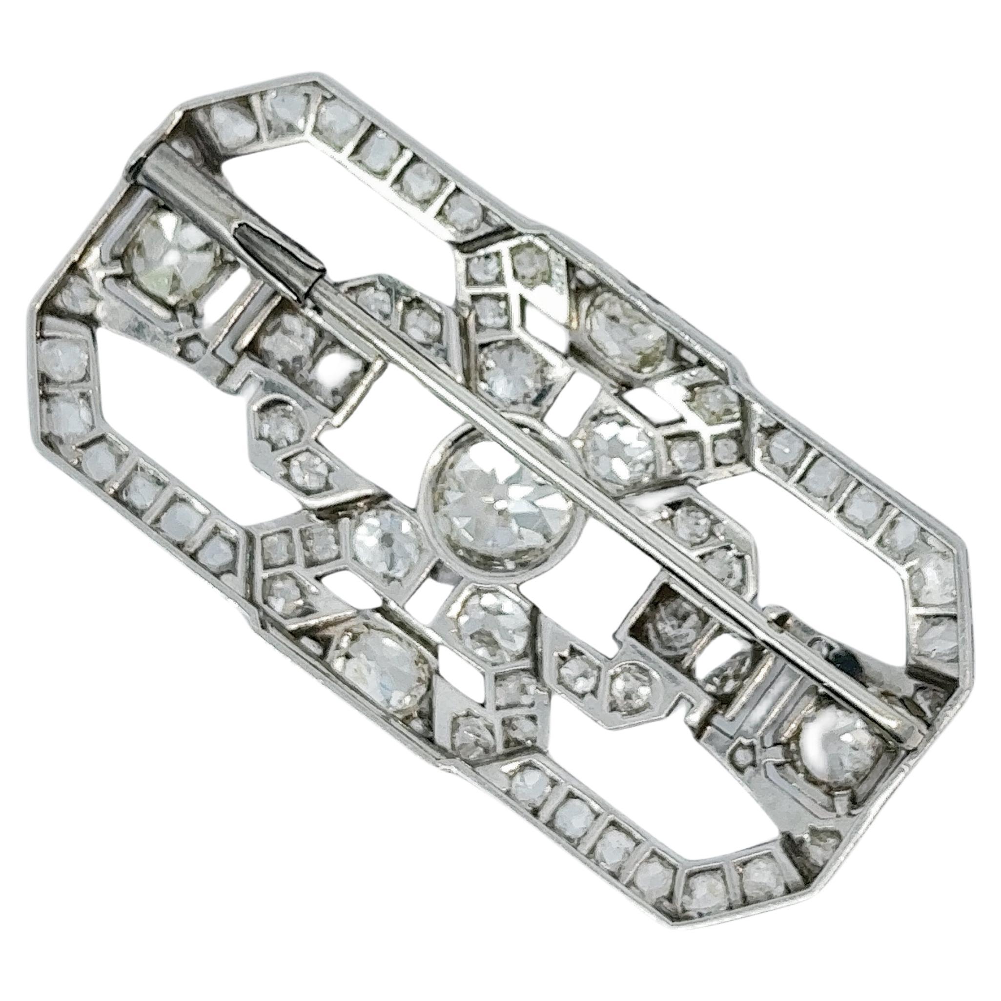 Art Deco Diamantbrosche mit altem Schliff (Alteuropäischer Schliff) im Angebot