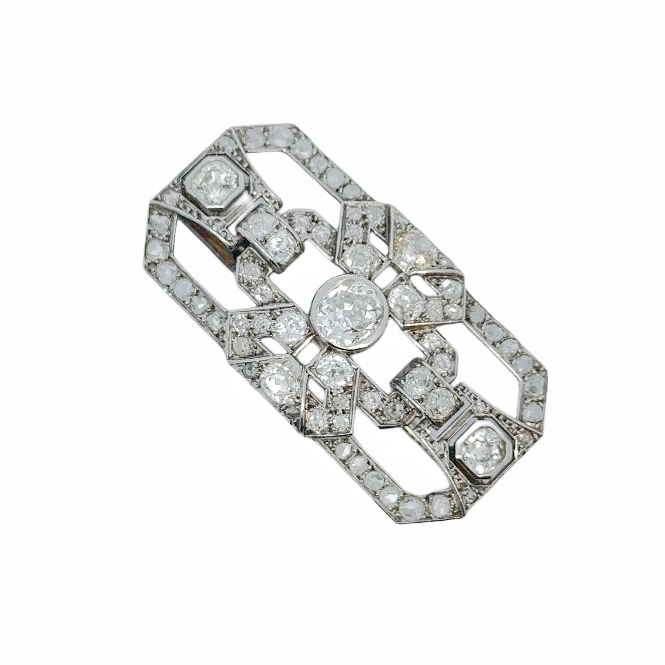 Art Deco Old Cut Diamond Brooch In Good Condition For Sale In London, GB