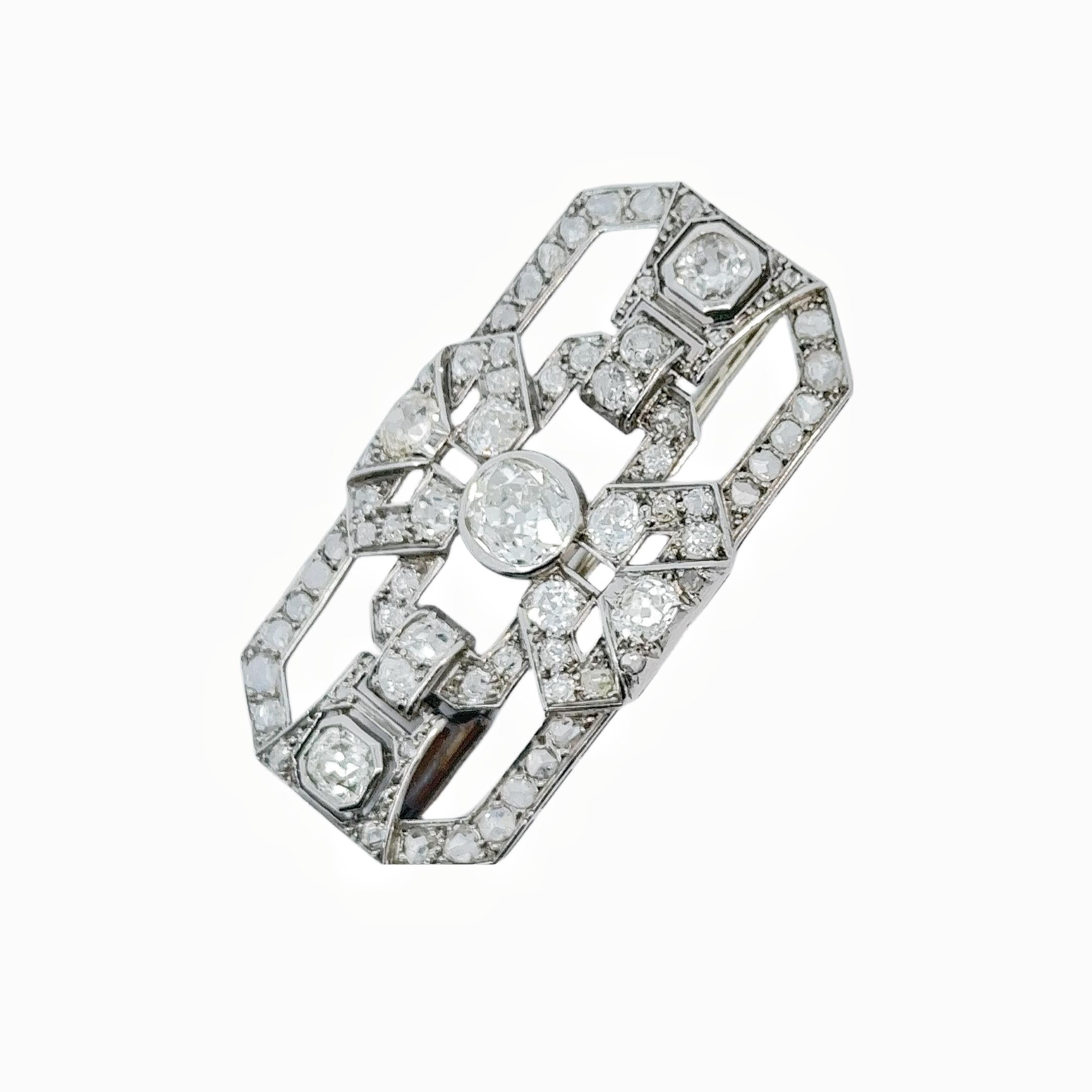 Women's or Men's Art Deco Old Cut Diamond Brooch For Sale