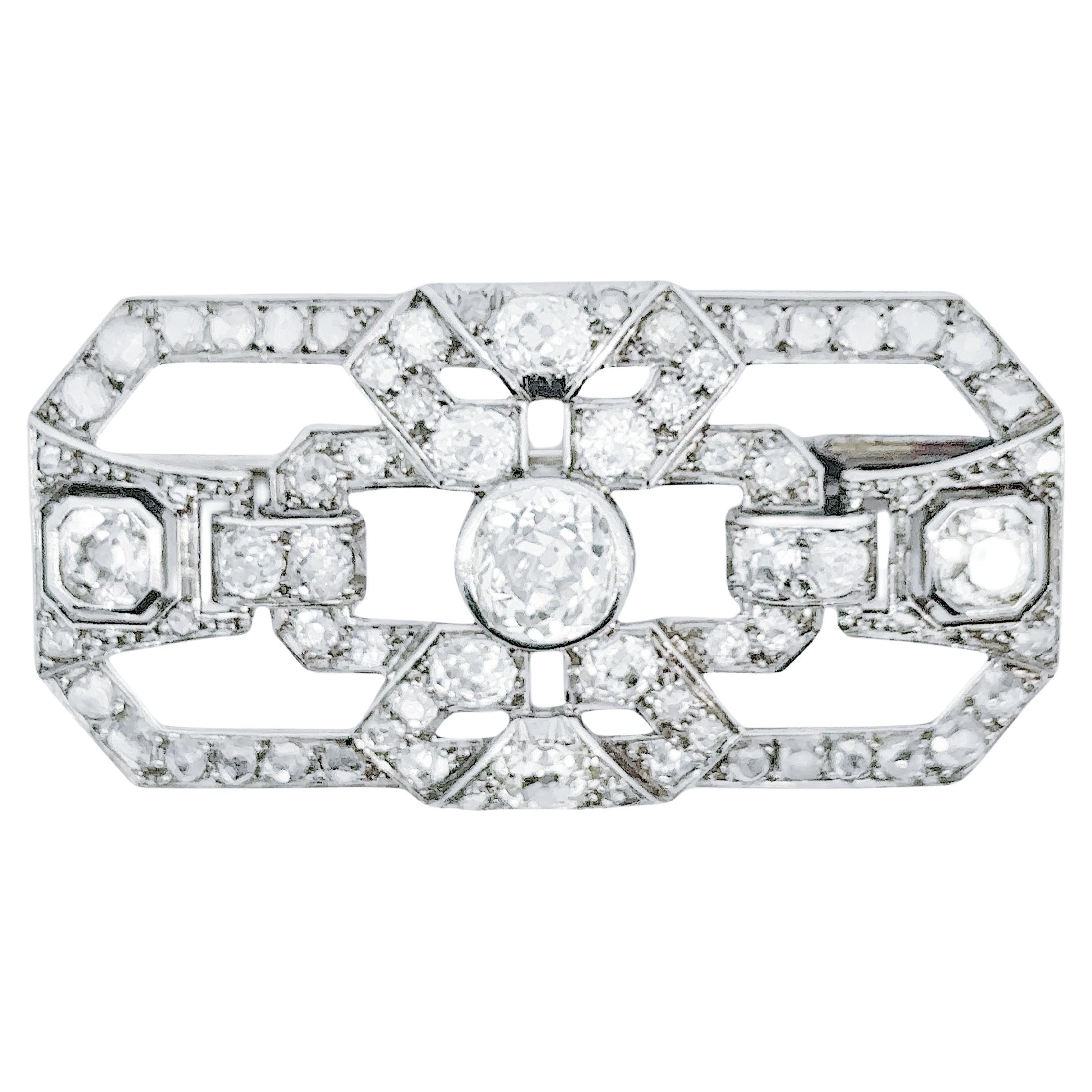 Art Deco Diamantbrosche mit altem Schliff im Angebot