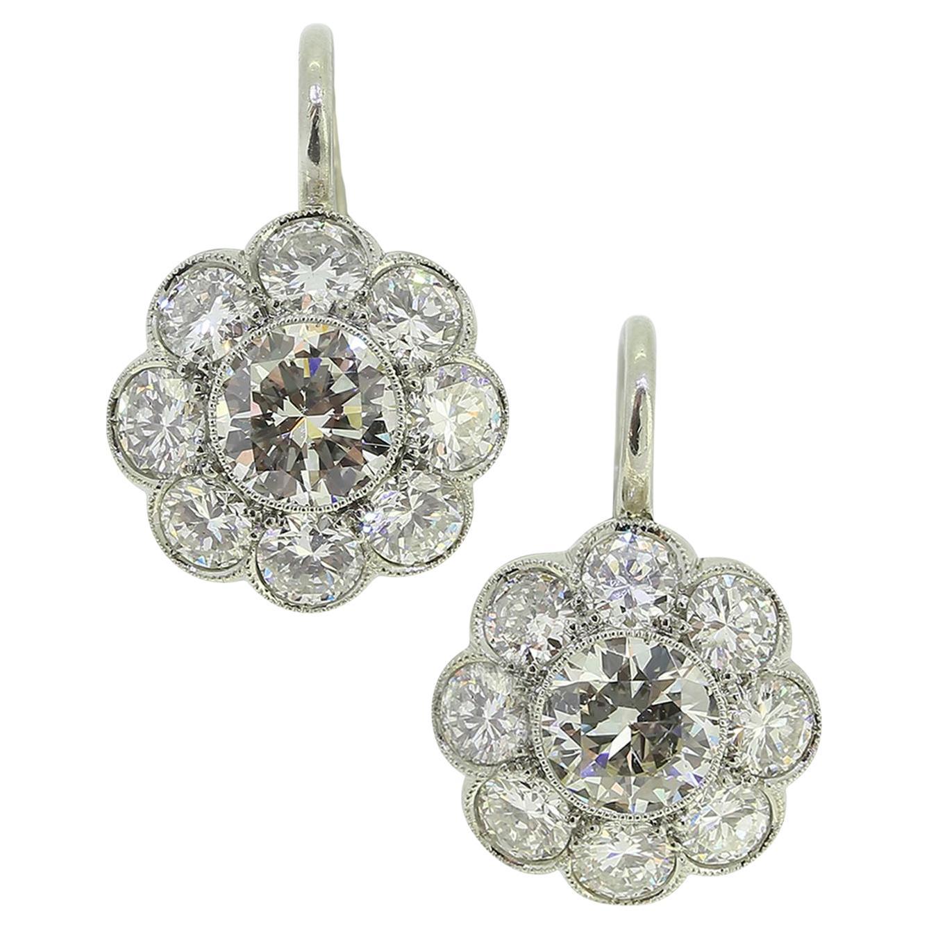 Pendientes racimo de diamantes talla antigua Art Déco