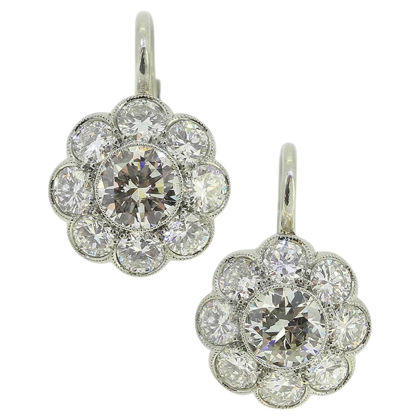 Art Deco Old Cut Diamond Cluster Earrings