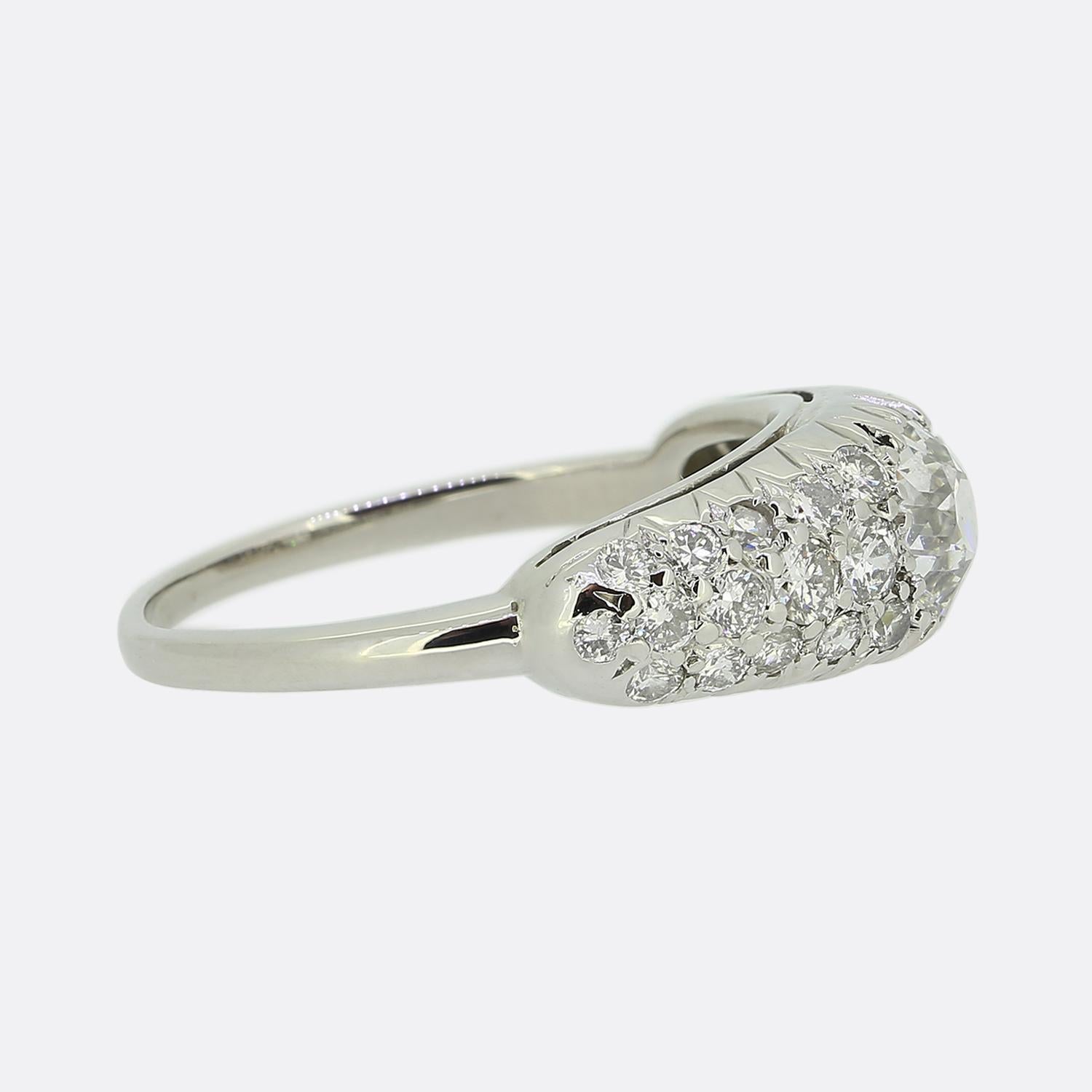 Old Mine Cut Art Deco Old Cut Diamond Cluster Ring For Sale