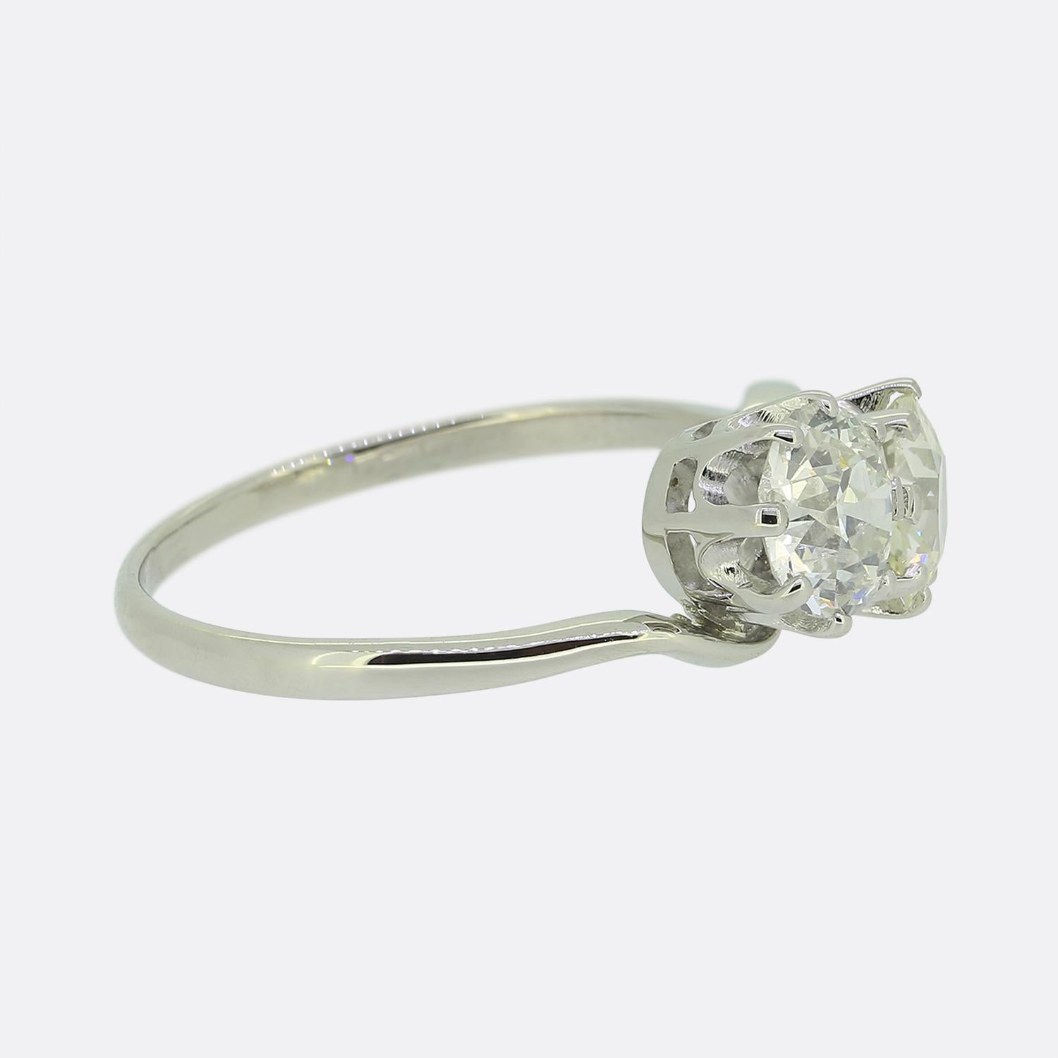 Art Deco Crossover-Ring mit Diamant im Altschliff (Alteuropäischer Schliff)