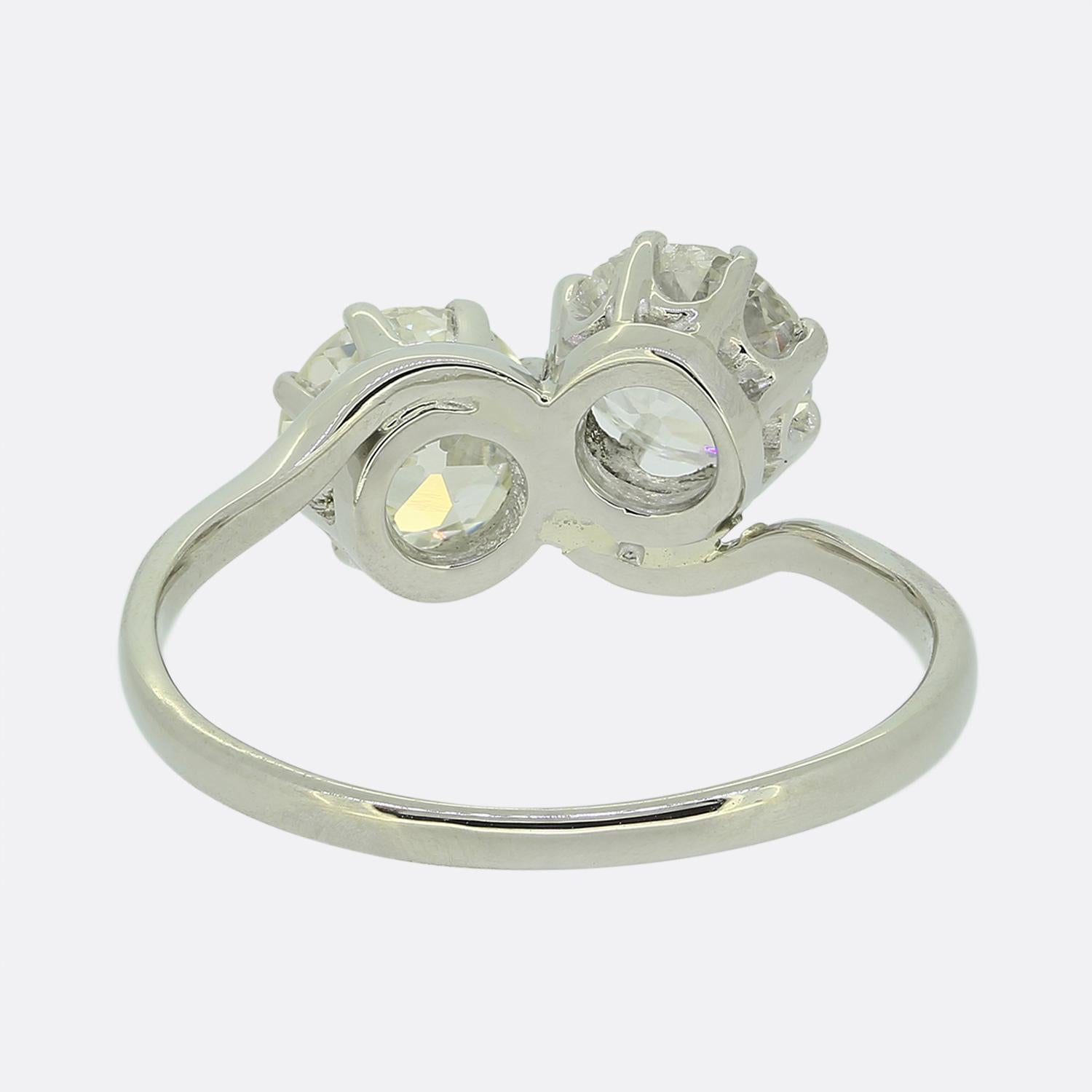 Art Deco Crossover-Ring mit Diamant im Altschliff im Zustand „Gut“ in London, GB