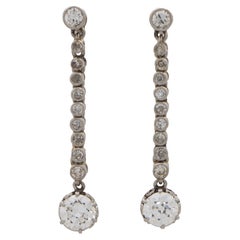 Antique  Art Deco Old Cut Diamond Drop Earrings Set in Platinum