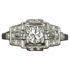 Art Deco Old Cut Diamond Engagement Ring Set in 18K White Gold