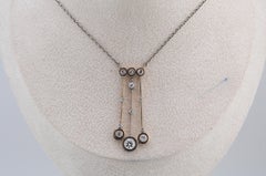 Art Deco Old Cut Diamond Necklace in 14K Yellow Gold
