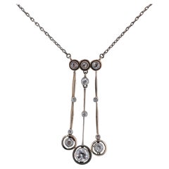 Art Deco Old Cut Diamond Necklace in 14K Yellow Gold