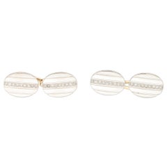 Art Deco Old Cut Diamond Oval Cufflinks Set in Platinum and Yellow Gold