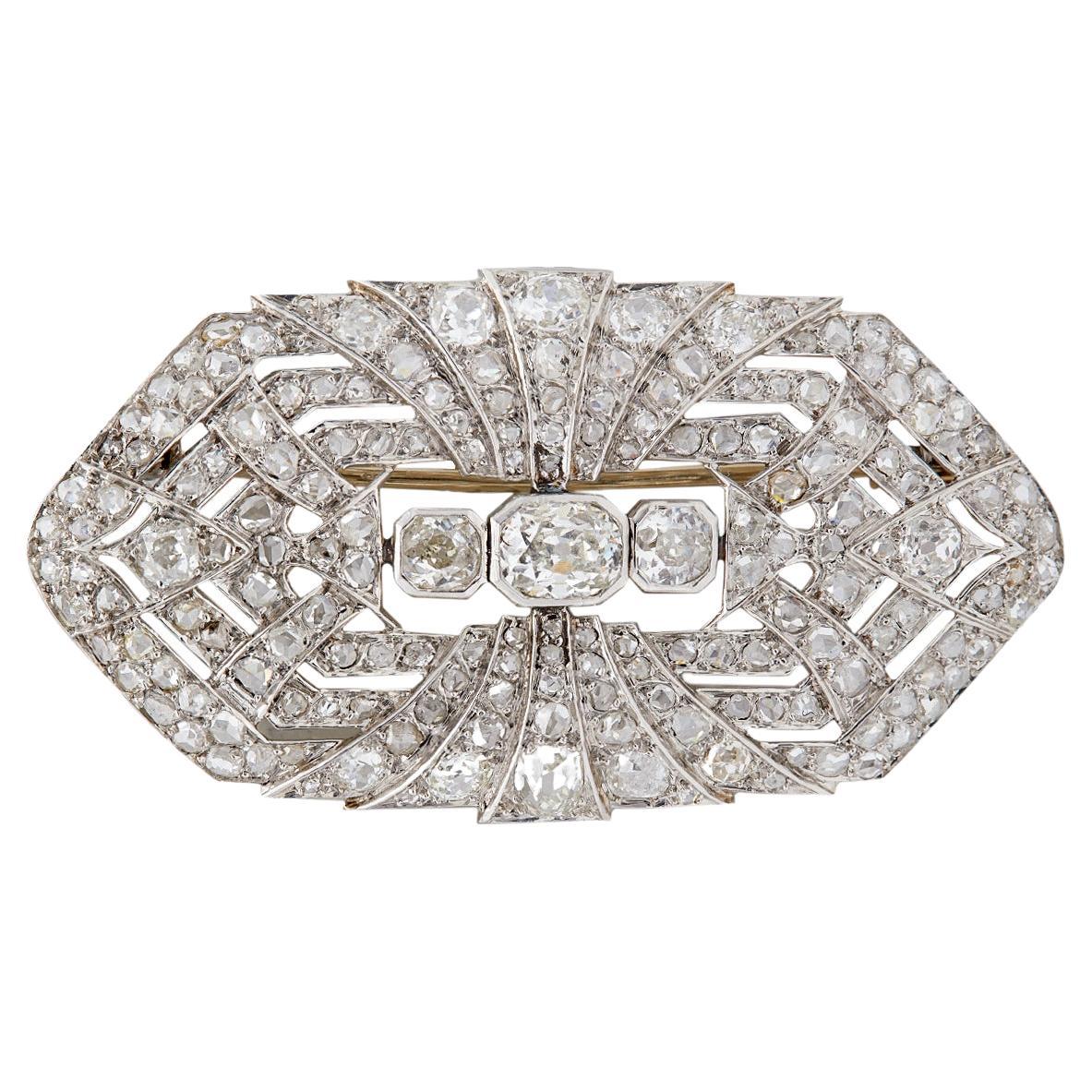 Art Deco Old Cut Diamond Platinum Brooch