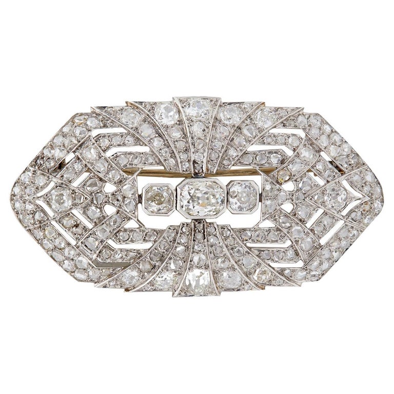 Art Deco Old Cut Diamond Platinum Brooch For Sale at 1stDibs