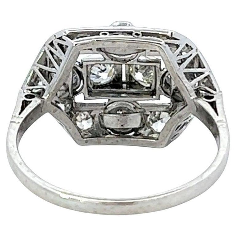 Art Deco Old Cut Diamond Platinum Dinner Ring For Sale at 1stDibs